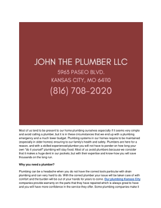 Plumber near Me in Kansas City, MO - 24 Hour Plumbing Kansas City