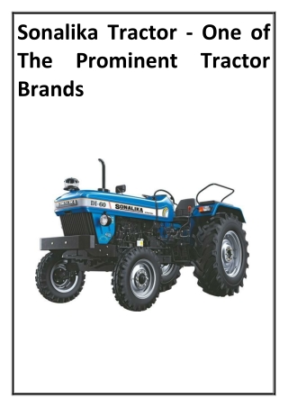 Sonalika Tractor - One of The Prominent Tractor Brands