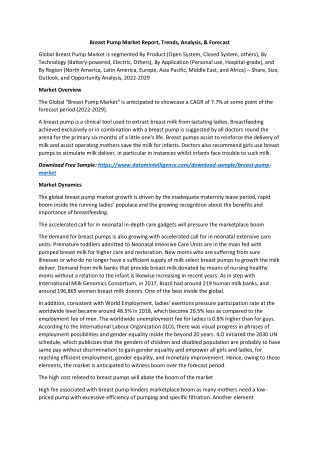 Breast Pump Market Report, Trends, Analysis, & Forecast