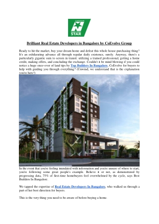 Brilliant Real Estate Developers in Bangalore by CoEvolve Group