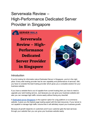 Serverwala Review – High-Performance Dedicated Server Provider in Singapore