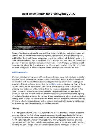 Best Restaurants for Vivid Sydney 2022