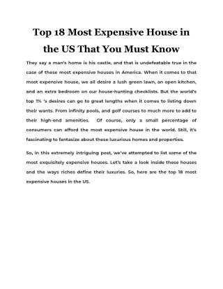 Top 18 Most Expensive House in the US That You Must Know