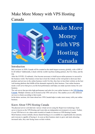 Make More Money with VPS Hosting Canada