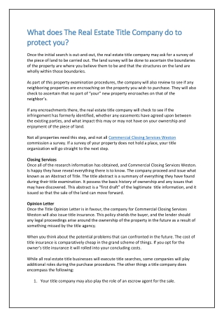 What does The Real Estate Title Company do to protect you