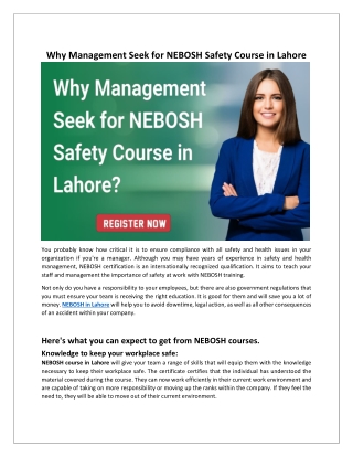 Why Management Seek for NEBOSH Safety Course in Lahore