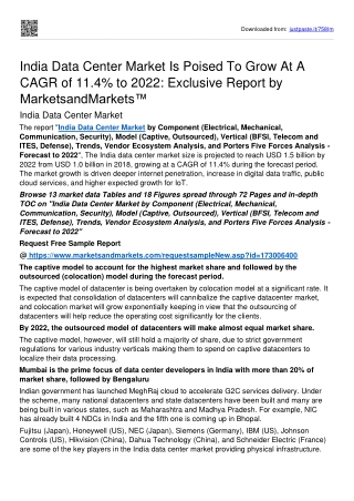 India Data Center Market To Achieve A High CAGR Of 11.4% by 2022: MnM