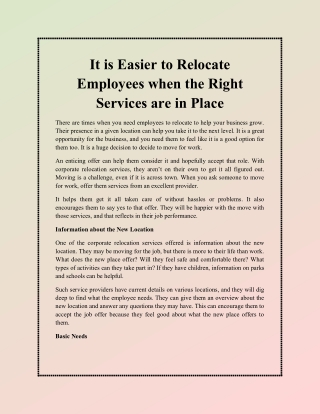 It is Easier to Relocate Employees when the Right Services are in Place