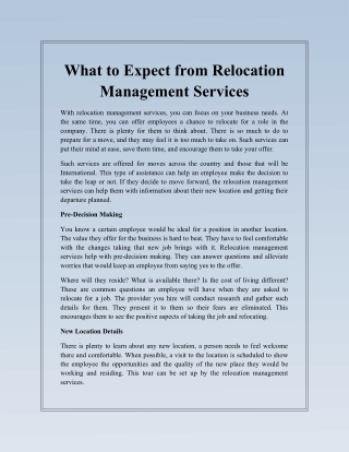 What to Expect from Relocation Management Services