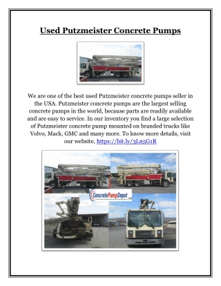 Used Putzmeister Concrete Pumps