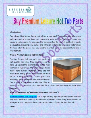 Buy Premium Leisure Hot Tub Parts