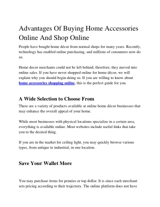 Advantages Of Buying Home Accessories Online And Shop Online