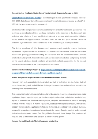 Coconut Derived Emollients Market Recent Trends, Indepth Analysis & Forecast to 2028