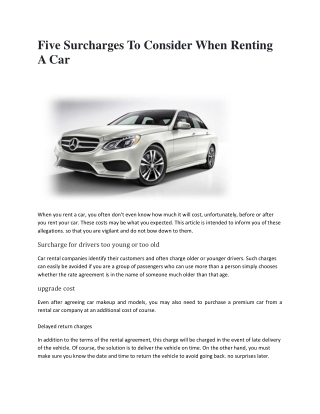 Five Surcharges To Consider When Renting A Car