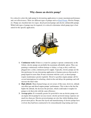 Why choose an Electric Pump