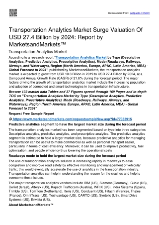 Transportation Analytics Market worth USD 27.4 Billion by 2024 - MnM