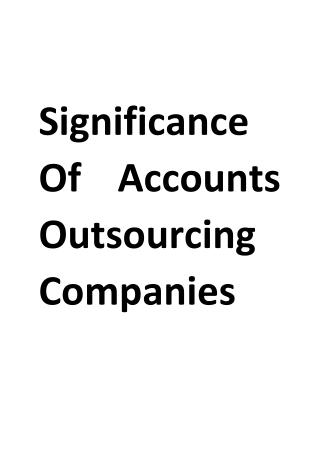 Significance Of Accounts Outsourcing Companies