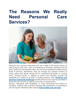 The Reasons We Really Need Personal Care Services