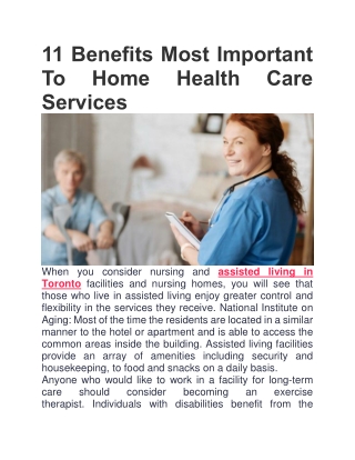 11 Benefits Most Important To Home Health Care Services