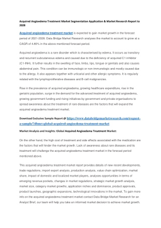 Acquired Angioedema Treatment Market Segmentation Application & Market Research Report to 2028