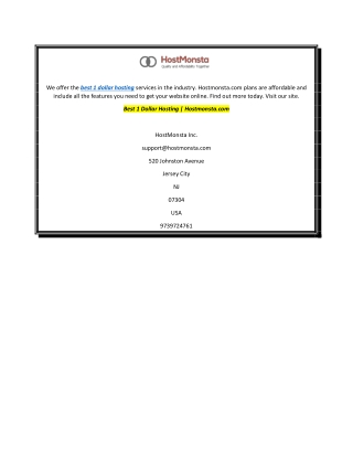 Best 1 Dollar Hosting  Hostmonsta.com