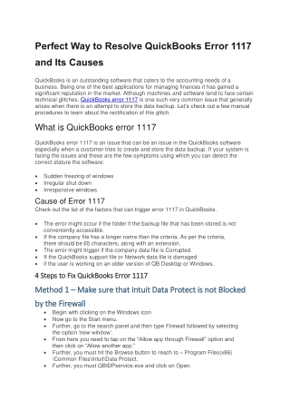 Perfect Way to Resolve QuickBooks Error 1117 and Its Causes