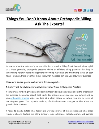 Things You Don’t Know About Orthopedic Billing. Ask The Experts!