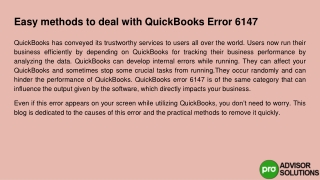 Simple Ways to Deal with QuickBooks Error 6147