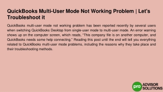 What exactly is QuickBooks Multi-User Mode Not Working Problem Let's Troubleshoo