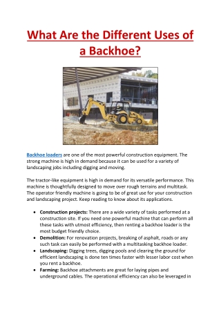 What Are the Different Uses of a Backhoe?