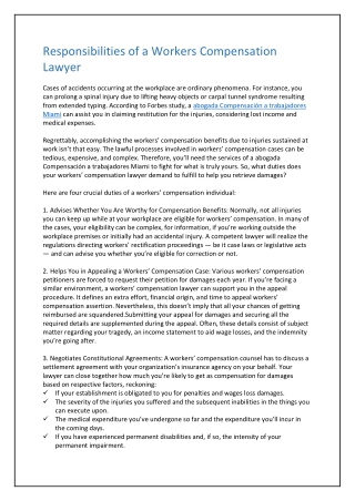 Responsibilities of a Workers Compensation Lawyer
