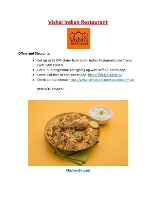 $5 Off - Vishal Indian Restaurant East Gosford, NSW