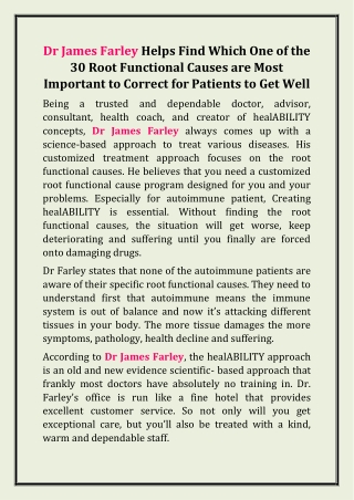 Dr James Farley Helps Find Which One of the 30 Root Functional Causes are Most Imp. to Correct for Patients to Get Well