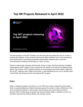 Top Nft Projects Released In April 2022