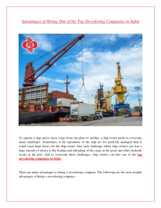 Advantages of Hiring One of the Top Stevedoring Companies in India