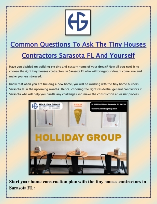 Common Questions To Ask The Tiny Houses Contractors Sarasota FL And Yourself