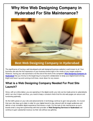 Why Hire Web Designing Company in Hyderabad For Site Maintenance?