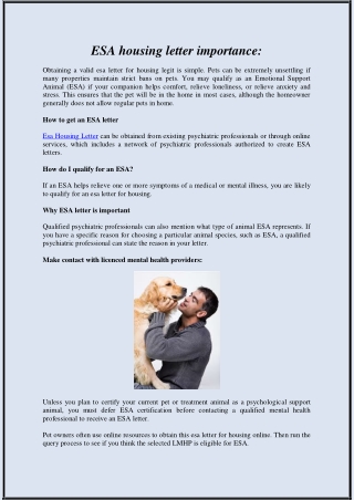 ESA housing letter importance