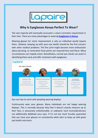 Why Is Eyeglasses Kenya Perfect To Wear?