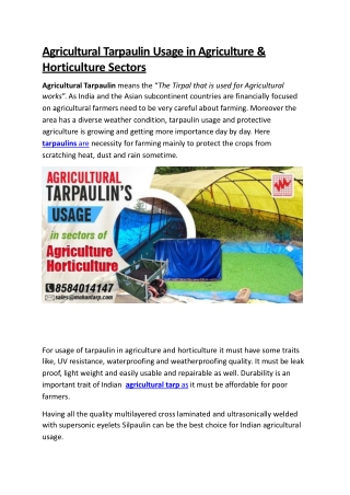 Agricultural tarpaulins usages & applications