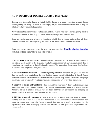 HOW TO CHOOSE DOUBLE GLAZING INSTALLER