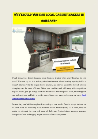 Why should you hire local cabinet makers in Brisbane