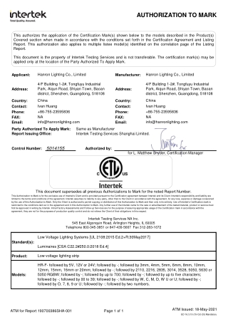 led strip ETL certificate from Hanron Lighting