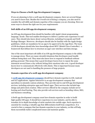Ways to Choose a Swift App Development Company