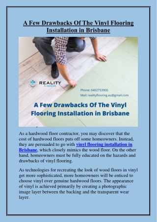A Few Drawbacks Of The Vinyl Flooring Installation in Brisbane