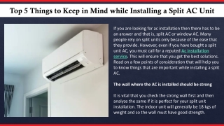 Top 5 Things to Keep in Mind while Installing a Split AC Unit