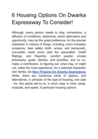 6 Housing Options On Dwarka Expressway To Consider!