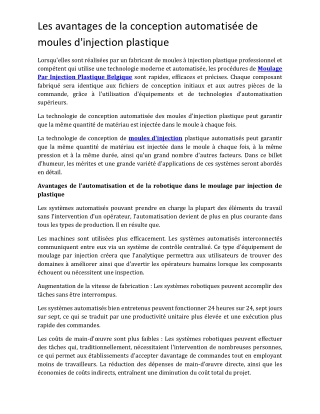 Les avantages de la conception automatisée de moules d'injection plastique