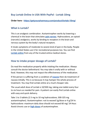 Buy Lortab Online In USA With PayPal - Lortab 10mg