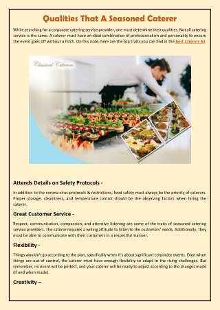 Qualities That A Seasoned Caterer